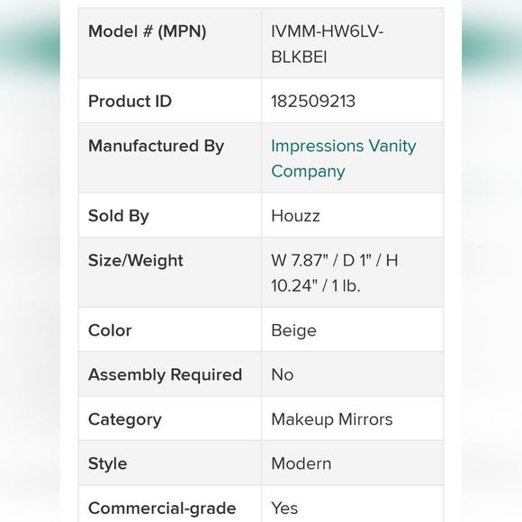 Impressions Liane V Touch Pad Mini LED Makeup Mirror- Black/Beige - Picture 10 of 12